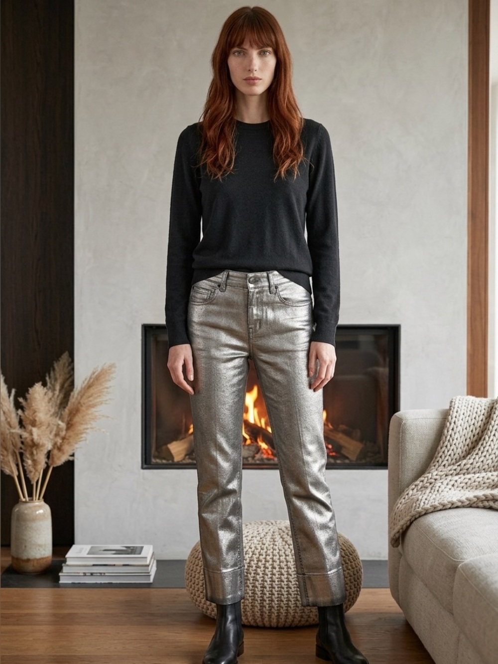Atelier Notify Paris Coated Metallic Gold Women's Jeans - Cropped Denim